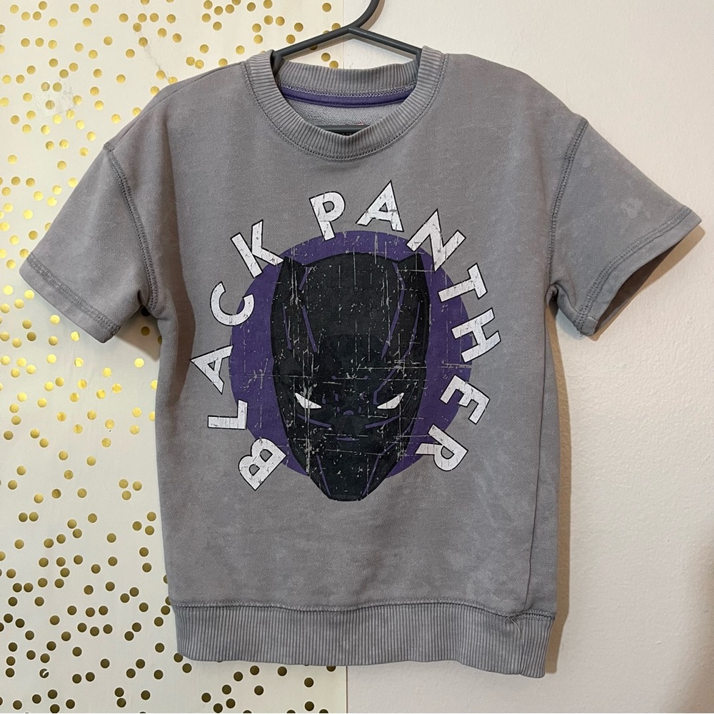 Black Panther Kids Gray Wash Sweater Short Sleeve T-Shirt size 4T